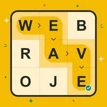 The Weave app icon: WEAVE traced through a 3×3 letter grid on saffron.