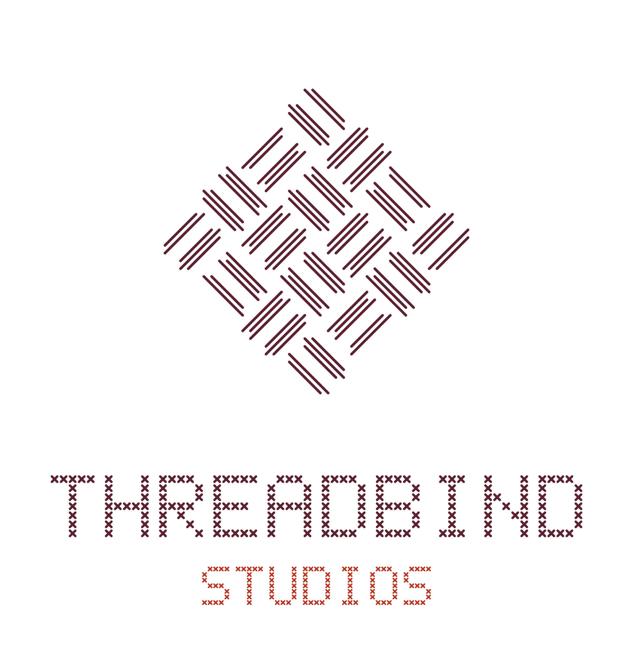 ThreadBind Studios logo, transparent: Oxblood, for light backgrounds.
